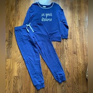 Kate Spade Medium Pajamas Dream Little Dream Navy Blue Long Sleeve Cuffed Pants